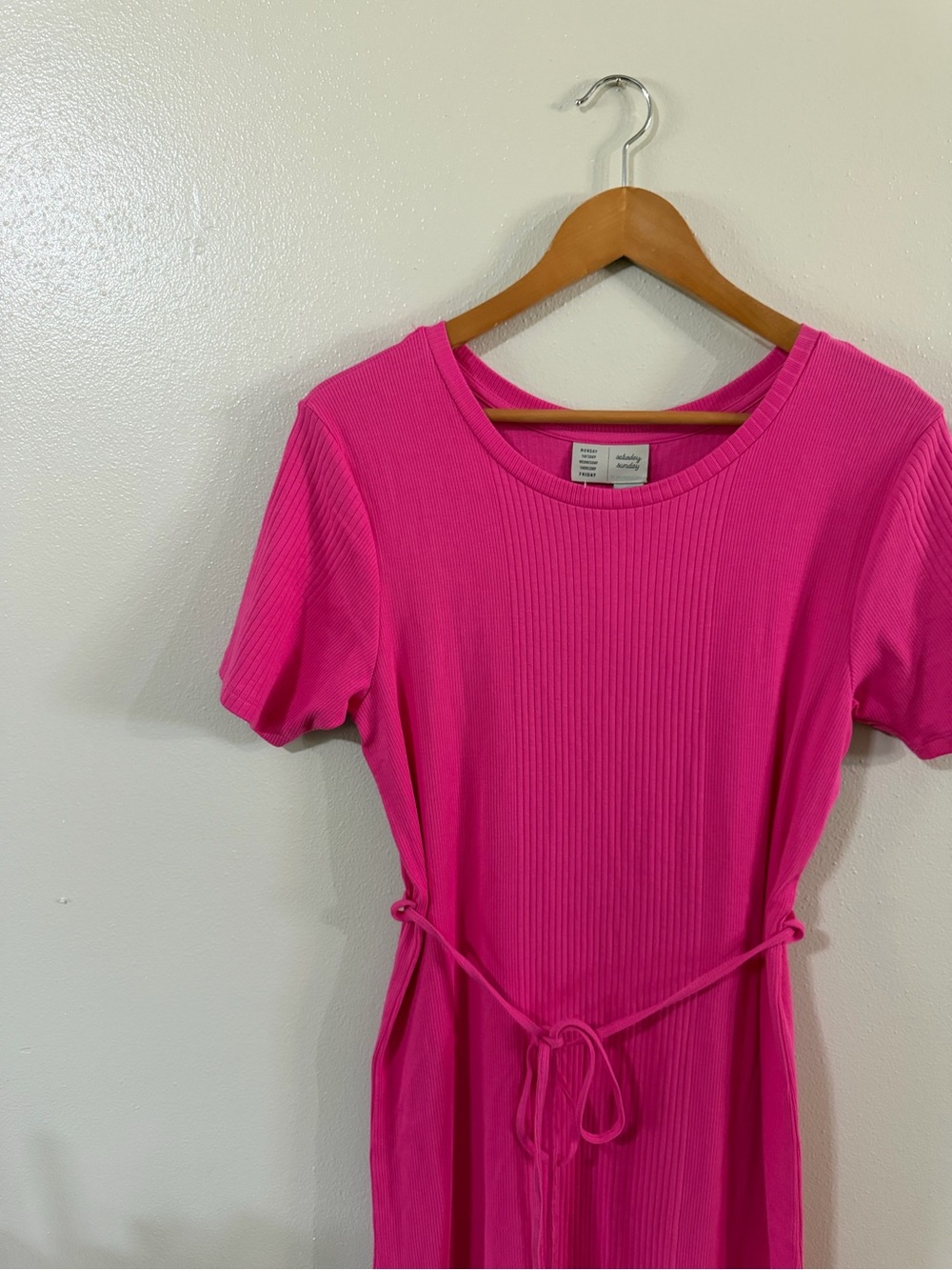 Saturday/Sunday NWT Ribbed Hot Pink Pima Cotton Midi Dress - Picture 7 of 10